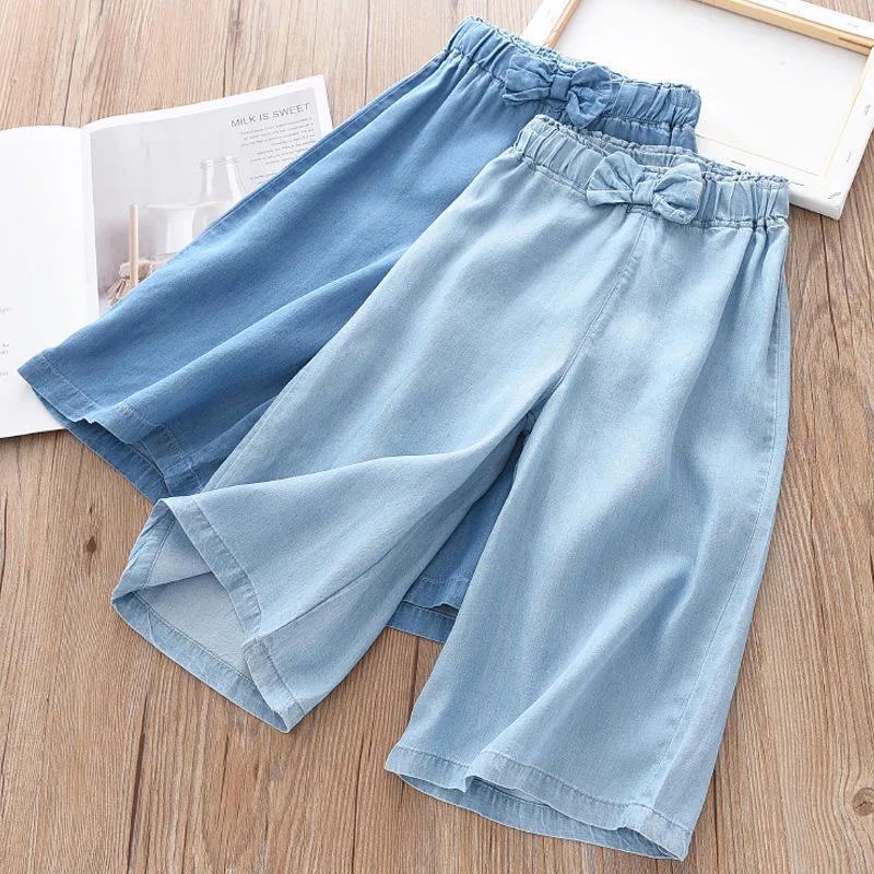 DSorothy Fashion Children Wide Leg Pants Summer Casual Thin Chiffon Cropped Trousers for Teenager Girls Clothes 2 4 6 8 10 Years