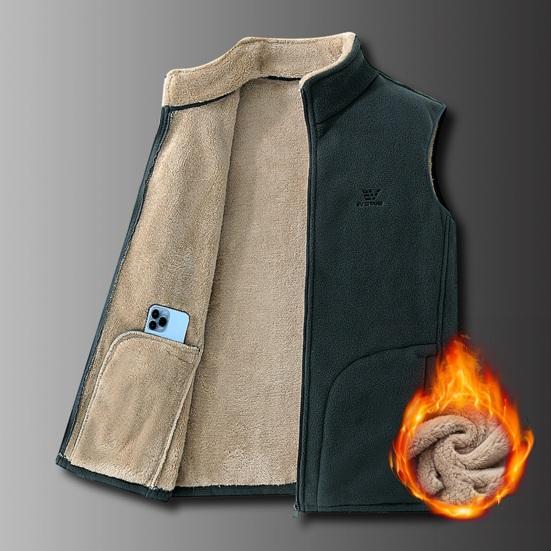 Manjianjing Heren herfstwintervest jas opstaande kraag dik pluche met meerdere zakken mouwloos koudebestendig warm ritssluiting nekbescherming herenvest