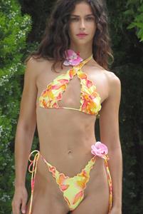 Jaded Swim Lucia Ruffle Halter Bikini Top with Flower Detail