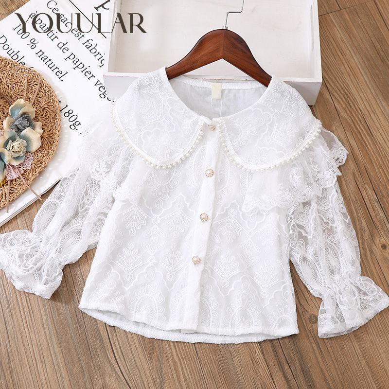 YOUULAR New Teen Wahite Lace Girls Shirts Blouses Spring Cute Baby Kids Tops Children Clothing