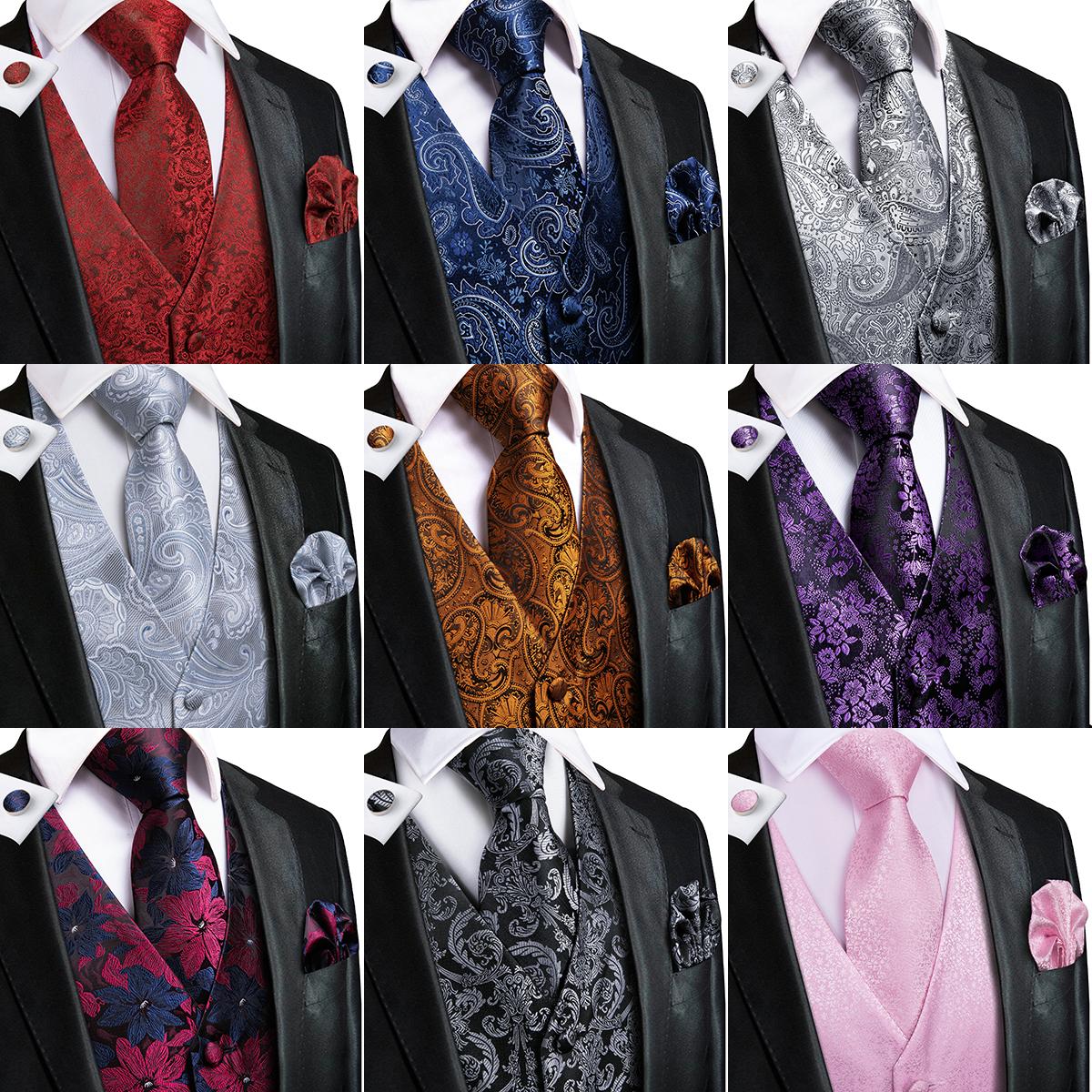 Hi-Tie Tuxedo-vest voor heren Pak Vest Stropdas Zakdoek Manchetknopen Set voor bruiloftsactiviteiten
