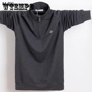 WTEMPO Lente en herfst heren rits lange mouw T-shirt casual puur katoen heren top stretch grote maat