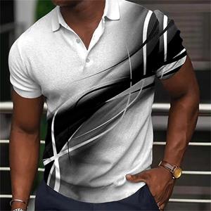 Nihao Mode Heren Polo Shirt Gradiëntlijn Zomer Korte Mouw T-shirts Casual Dagelijks Revers Tops Tees Gestreepte T-shirt Voor man Kleding