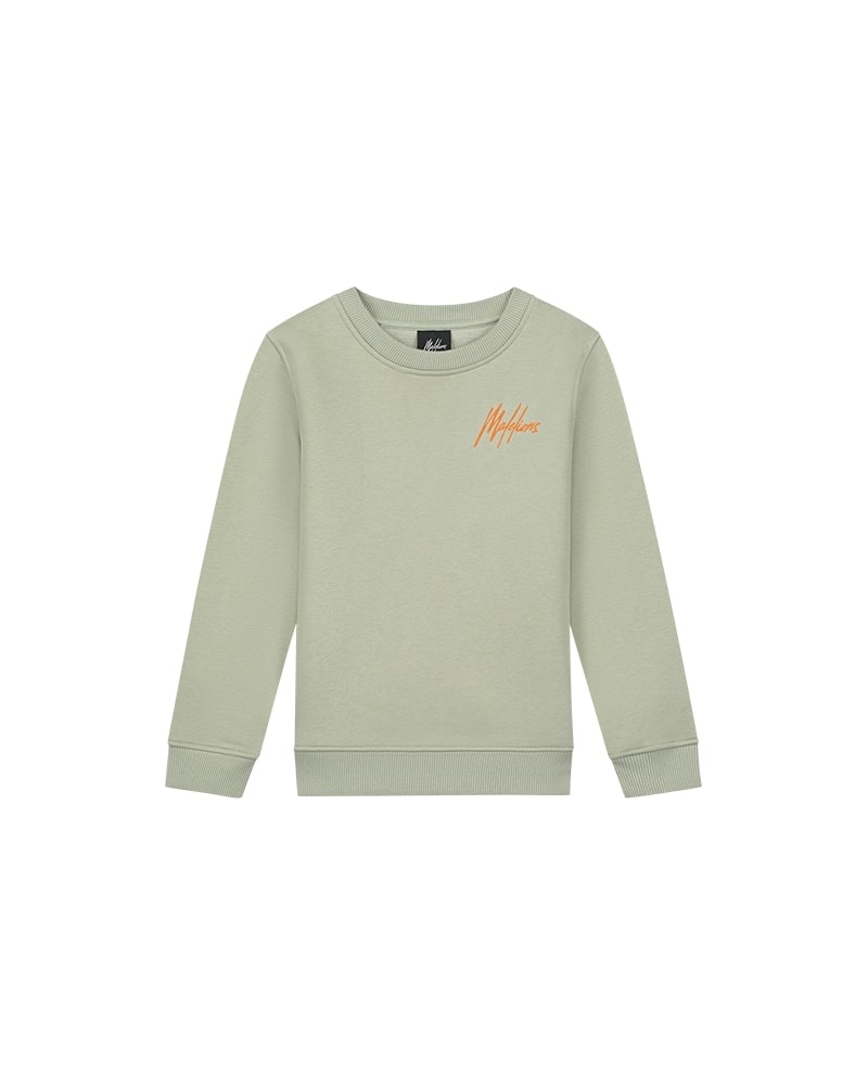 Malelions Sweater signature gestreept - Zeegras / Oranje