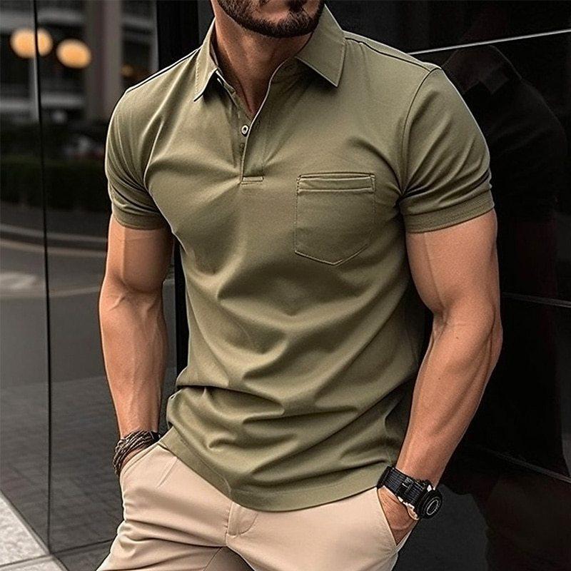 YiShun Leisure Business Office Solid Men's Polo Shirt, Polo Shirt with Polo Collar Short Sleeve Breathable.