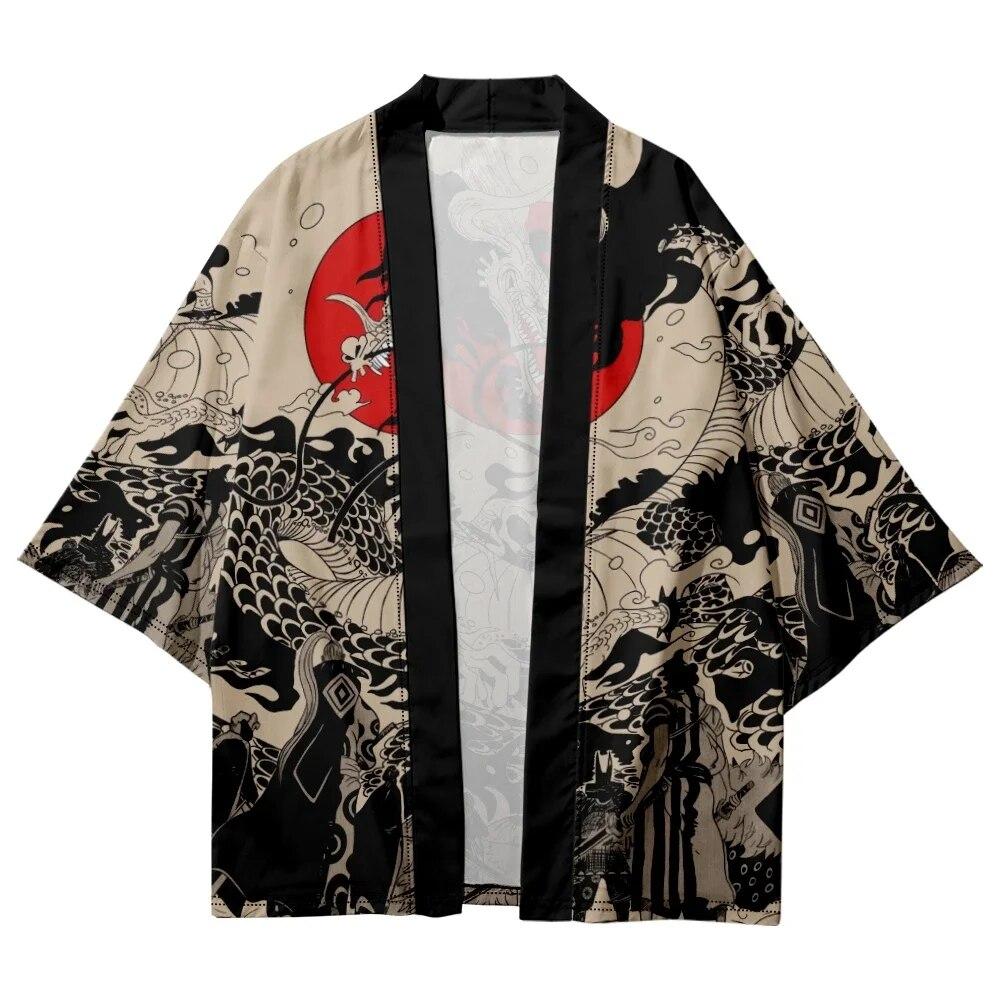 LAOHU Vintage Wave Carp Print Shirt Traditional Haori Cosplay Kimono Women Men Harajuku Japanese Fashion Cardigan