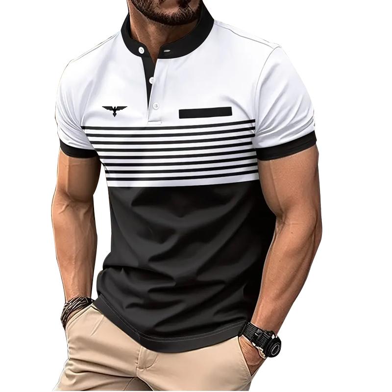 Haodingfushi New Summer Trending Men Stand Collar Polo Shirt 100% Polyester 3D Digital Print Business Casual Polo Shirt