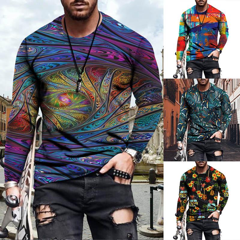 3D Custom Clothing Zomermode heren T-shirt met O-hals en lange mouwen Grappig kleurrijk geometrisch casual T-shirt voor heren
