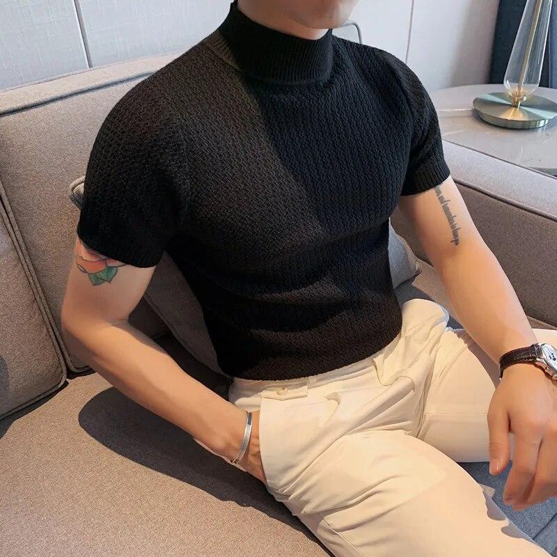 NICE2CU Herfst gebreide T-shirt coltrui truien voor mannen Koreaanse kleding slim fit casual dieptepunt shirt oversized trui