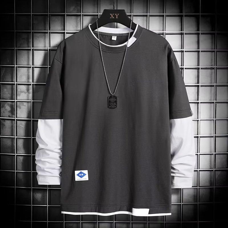 Big BOOSS Men's Spring and Autumn Round Neck Long Sleeve Pullover Shirt Plus Size Casual Pullover Long Sleeve Loose Comfortable Long Sleeve