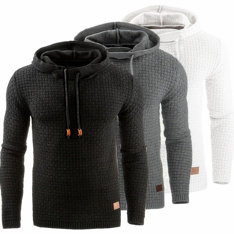 BOLIV MODA Autumn Winter Men's Jacquard Pullover Man Solid Long-sleeve Hoodie Warm Hooded Sweatshirt