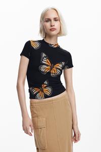 Desigual T-shirt met korte mouwen en vlinders - BLACK