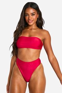 Boohoo Mix & Match Bikini Broekje Met Hoge Taille, Berry