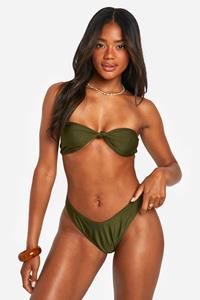 Boohoo High Leg Bikini Bottoms, Khaki