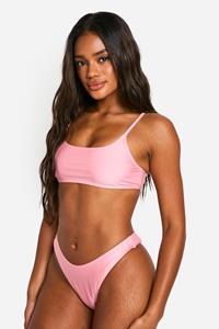 Boohoo Mix & Match Bikini Top Met Lage Ronde Hals, Pink