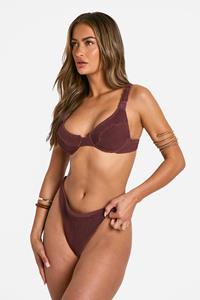 Boohoo Gekreukeld Geknoopt Premium Bikini Broekje, Chocolate