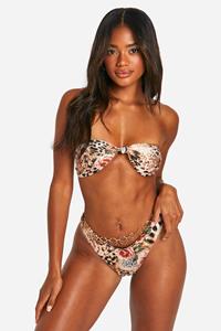 Boohoo Leopard Floral Bandeau Bikini Top, Brown