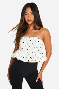 Boohoo Peplum Korset Met Stippen, Cream