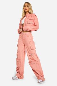 Boohoo Roze Acid Wash Gebleekte Denim Cargo Broek, Pink