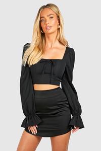 Boohoo Korset Met Ballonmouwen En Strik, Black