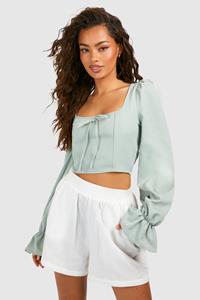 Boohoo Korset Met Ballonmouwen En Strik, Sage