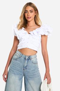 Boohoo Geweven Crop Top Met Ruches, Ivory