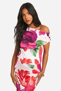 Boohoo Zwangerschap Strakke Bloemen Top Met Asymmetrische Hals, Pink