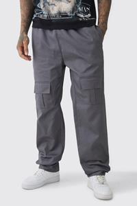 Boohoo Tall Straight Fit Front Pocket Twill Overdyed Cargo Trouser, Charcoal