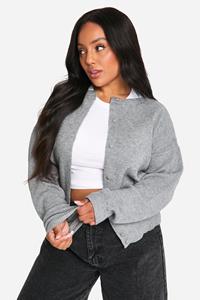 Boohoo Plus Fine Gauge Crew Neck Cardigan, Ash Grey