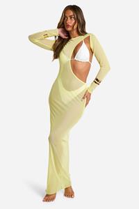 Boohoo Maxi Strand Jurk Met Uitsnijding, Lemon