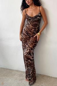 Boohoo Leopard Maxi Beach Dress, Brown