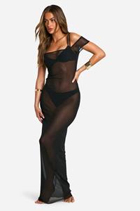 Boohoo Mesh Maxi Beach Dress, Black