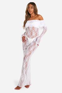 Boohoo Lace Bardot Maxi Beach Dress, White