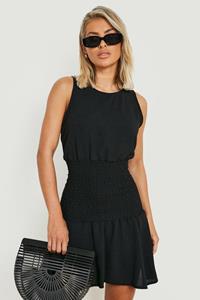 Boohoo Geplooide Mouwloze Geweven Jurk, Black