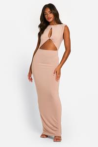 Boohoo Gedraaide Maxi Jurk Met Uitsnijding, Nude