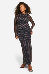 Boohoo Plus Printed Mesh Maxi Dress, Black