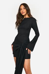 Boohoo Mini Wikkeljurk Met Textuur En Strik, Black