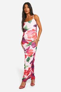 Boohoo Zwangerschap Mesh Bloemen Maxi Jurk Met Bandjes, Pink