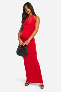 Boohoo Zwangerschap Strakke Maxi Jurk Met Halter Neck En Losse Col, Red