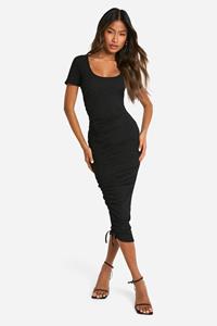 Boohoo Geplooide Midaxi Jurk Met Textuur, Black