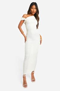 Boohoo Asymmetrische Midaxi Jurk Met Textuur, Cream