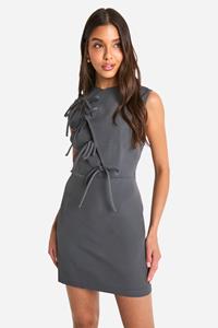 Boohoo Asymmetric Tie Front Tailored Mini Dress, Charcoal