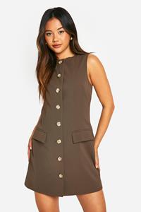 Boohoo Getailleerde Mini Jurk Met Nephoornen Knopen, Chocolate