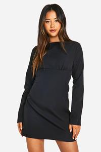 Boohoo Mini Jurk Met Lange Mouwen En Strik Detail, Black