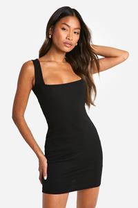 Boohoo Basic Geribbeld Mini Rokje Met Vierkante Hals, Black