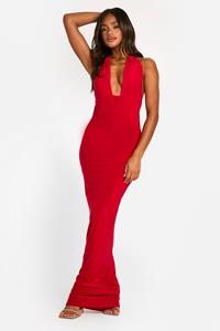 Boohoo Strakke Geplooide Maxi Jurk Met Halter Neck, Red