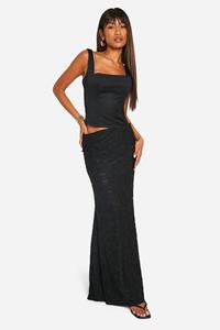 Boohoo Burnout Low Rise Bloemen Maxi Rok, Black