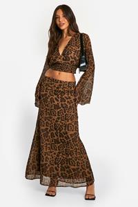 Boohoo Dierenprint Maxi Rok, Brown