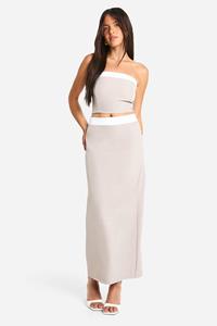 Boohoo Contrasterende Linnen Look Maxi Rok Met Textuur, Taupe