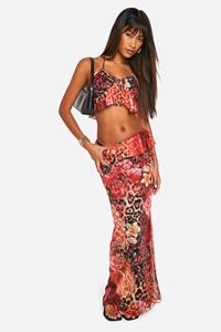 Boohoo Mesh Maxi Rok Met Ruches En Opdruk, Multi